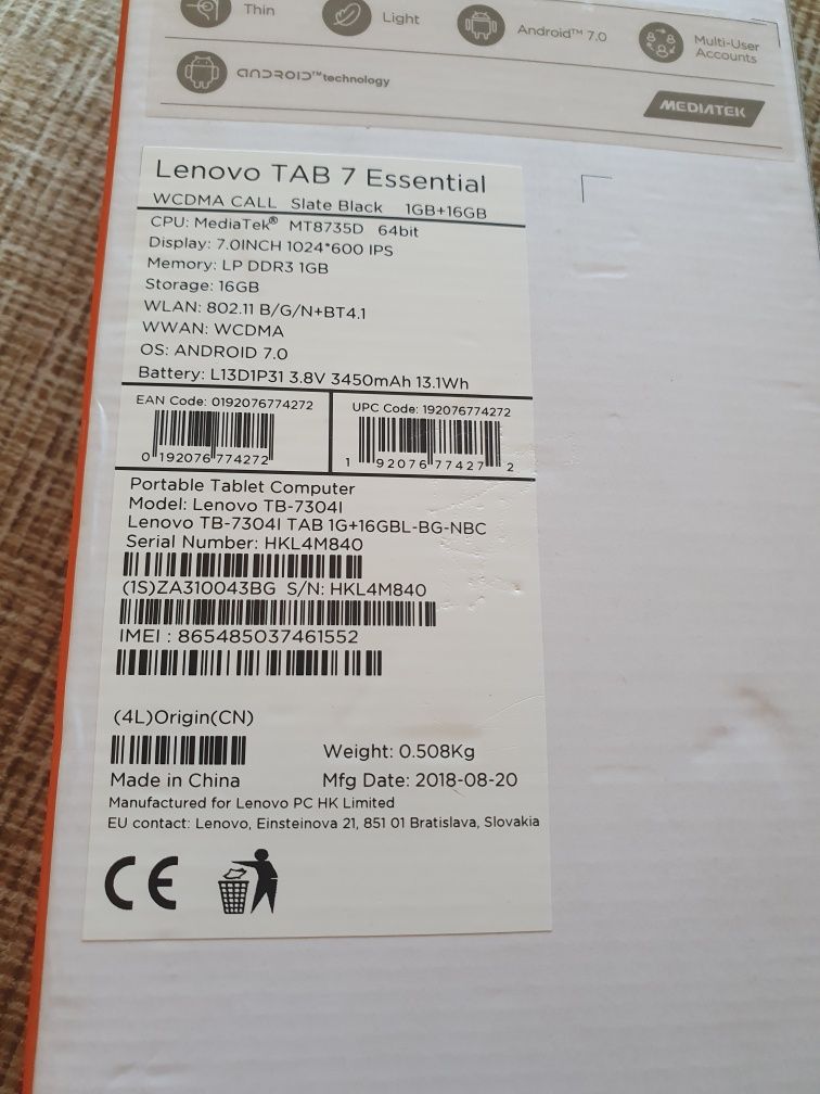 Tableta Lenovo Tab 7 Essential cu sim