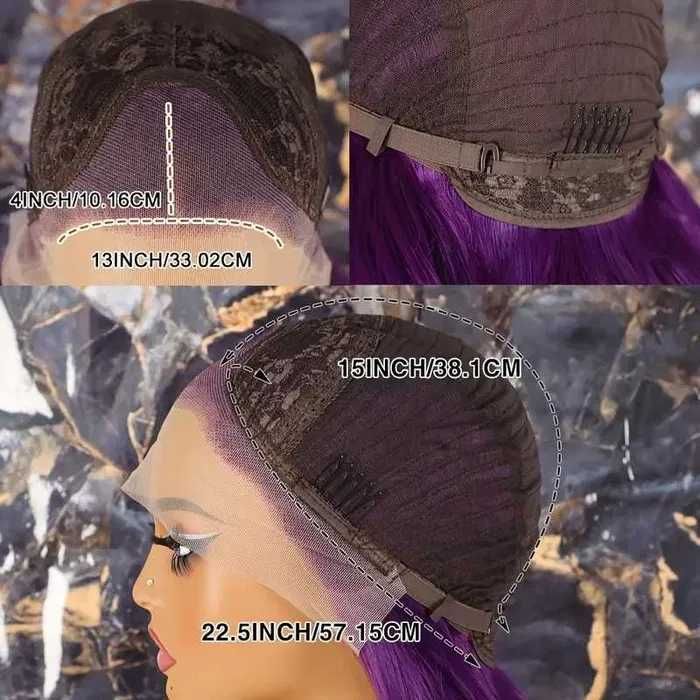 Лилава лейс фронт перука на вълни с дантела