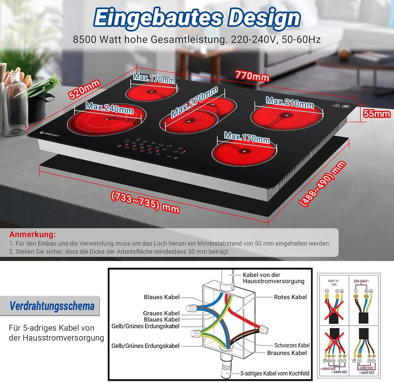 Plita vitroceramica AMZCHEF 5 zone