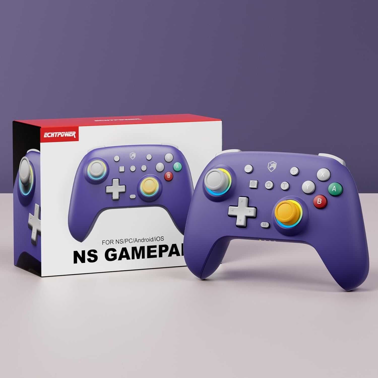 ECHTPower безжичен контролер за Switch/PC с Hall стикове и RGB – нов