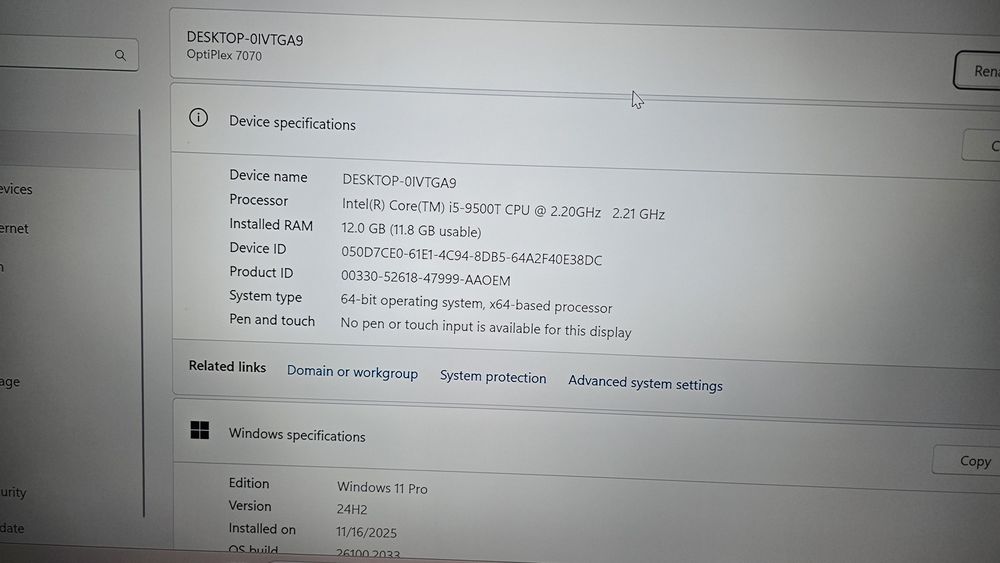 MiniPc Dell Optiplex 7070, i5-9500T, 16Gb ddr4, ssd 1TB, Windows11 Pro