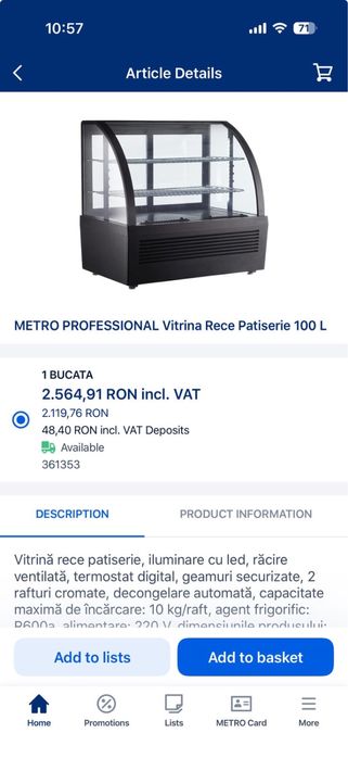 De vanzare vitrina rece marca METRO 100L (aproape noua)