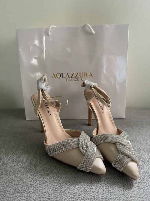 aquazzura сатенени беж бежови обувки нюд лъскави сребърни ток остри