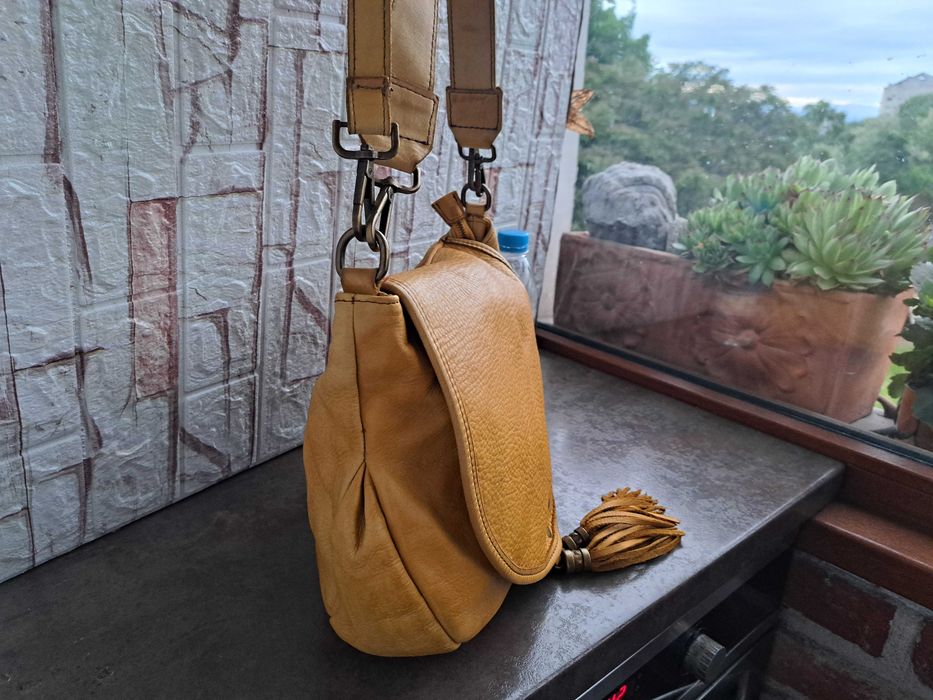 дамска чанта жълта кожена торба-естествена кожа