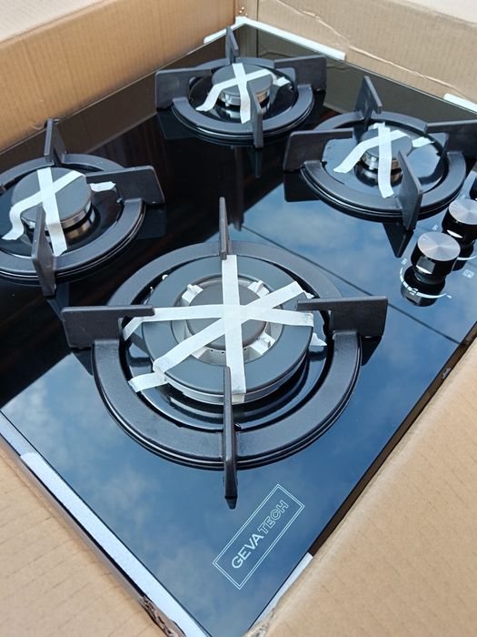 Plita incorporabila pe gaz, Panou sticla neagra securizata de 7mm, NOU