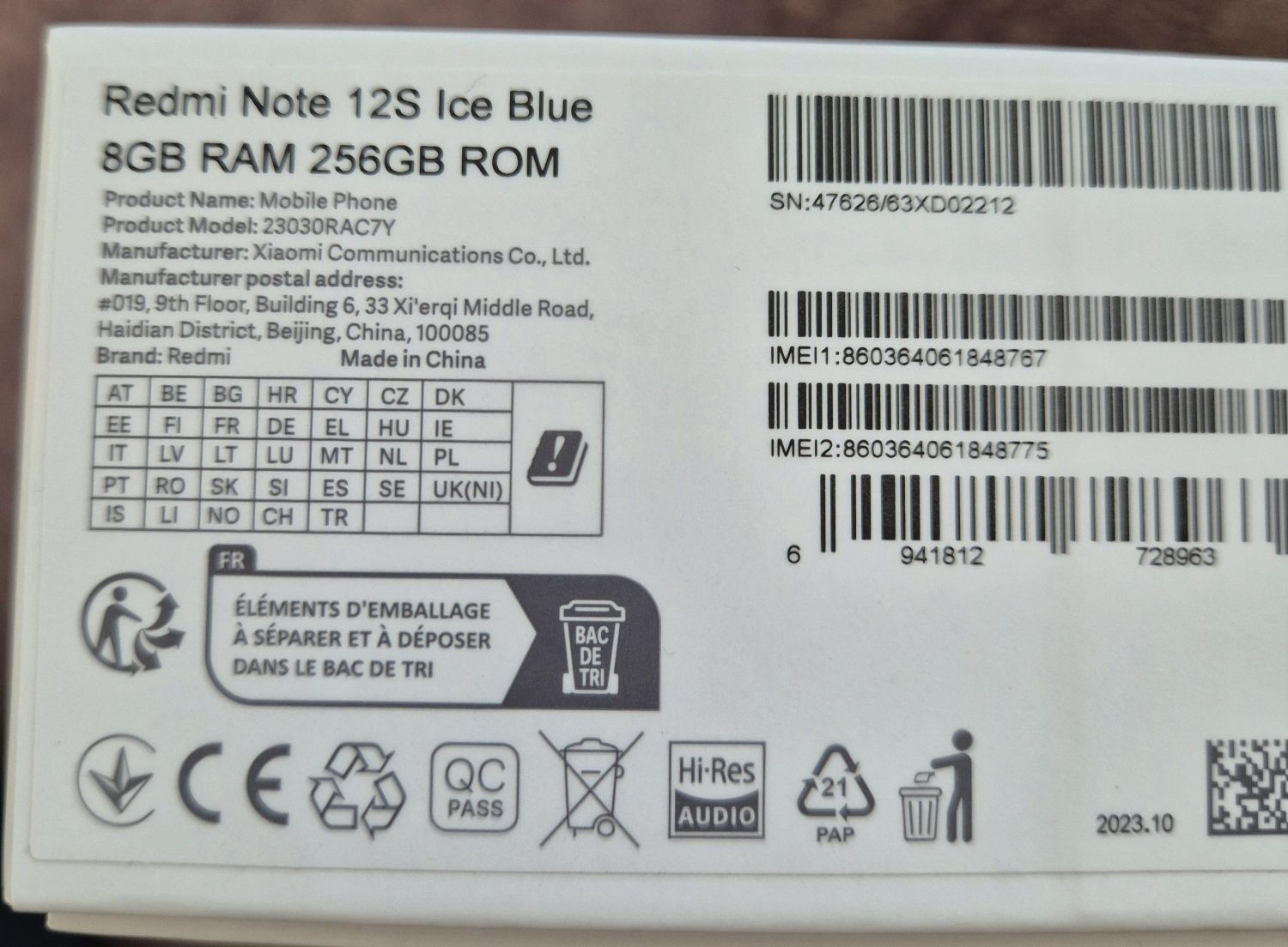 Redmi note 12 S RAM 8GB 250GB Rom.