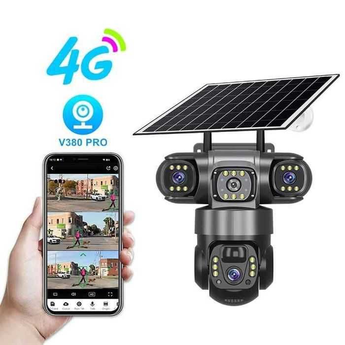 Тройна Соларна Камера  4G 12 MP Външна Безжична Wifi CCTV V380pro