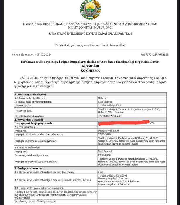 Noturar joy yer xisobida sotiladi