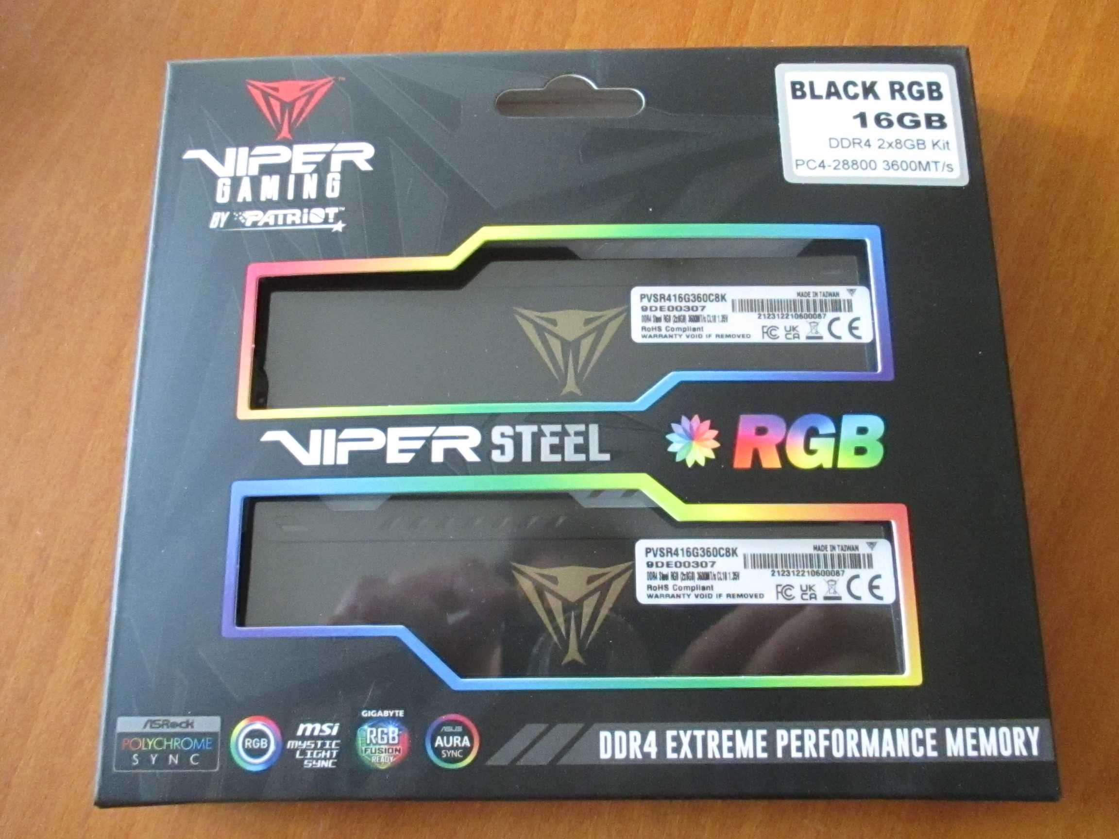 Памет Patriot Viper Steel RGB 16GB (2x8GB) DDR4 3600MHz, НОВИ