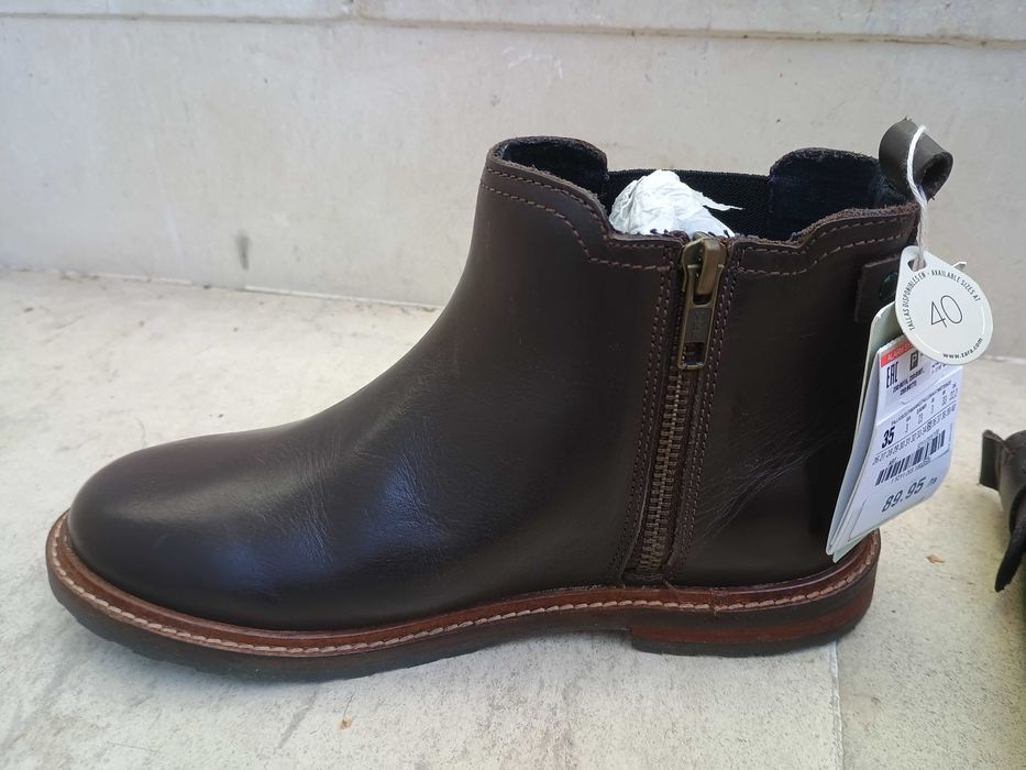 Детски боти Zara, 35 номер, естествена кожа, кафяви