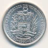 Венесуэла 2 боливара, 1960, серебро 10 грам, запечатано
