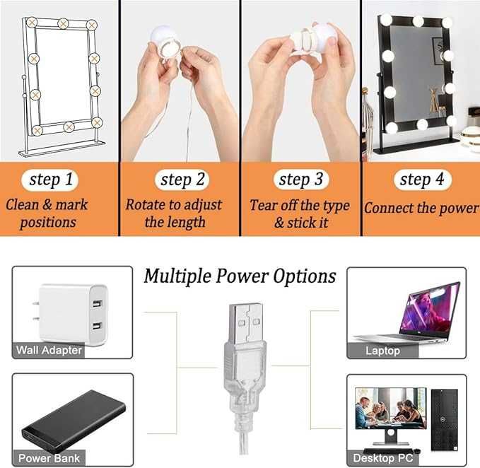 Lumini LED USB pentru oglinda