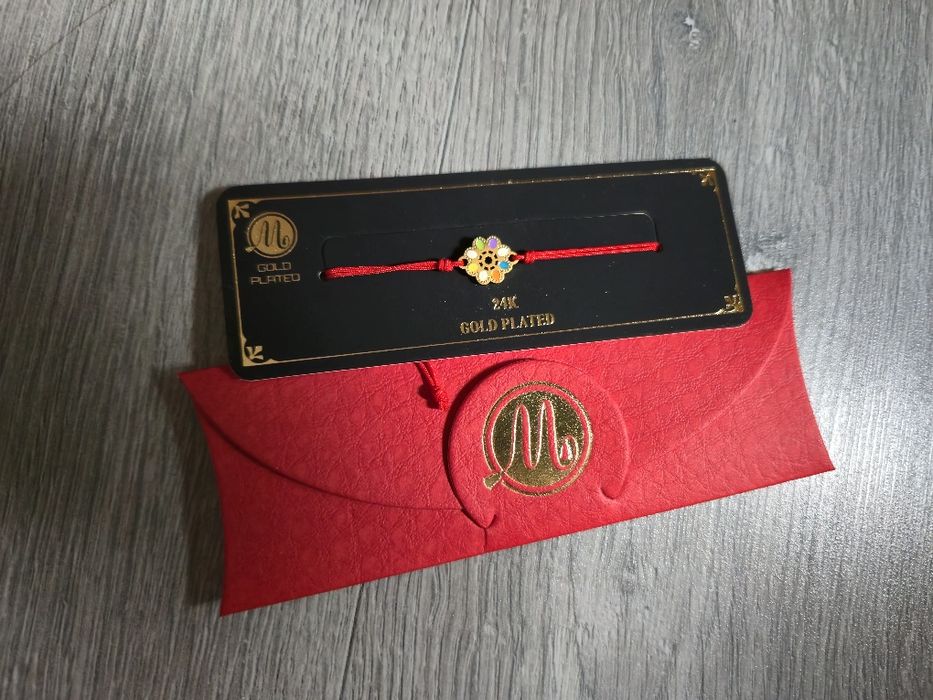 Bratara placata aur 24k reglabila șnur rosu