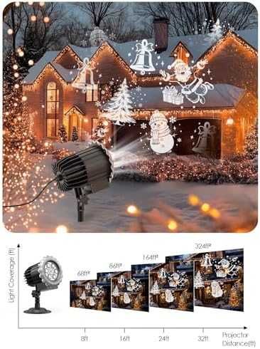 Нов Водоустойчив коледен проектор със снежинки и празнични мотиви двор