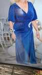 Rochie lunga eleganta albastra cu sclipici