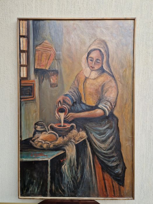 Уникална огромна антикварна майсторска картина масло върху платно