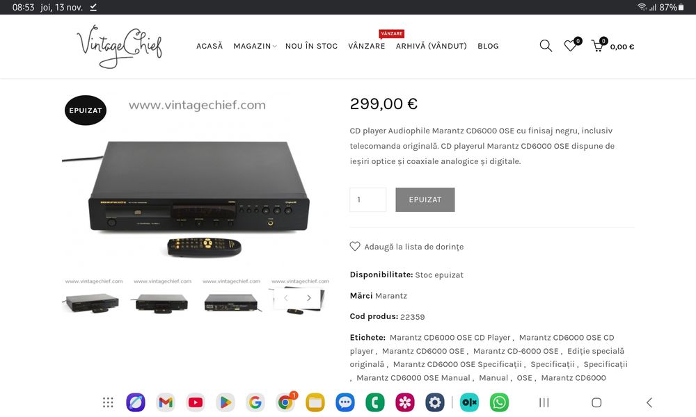 Marantz CD-6000. Rar . High-end cd player. Preț fix !