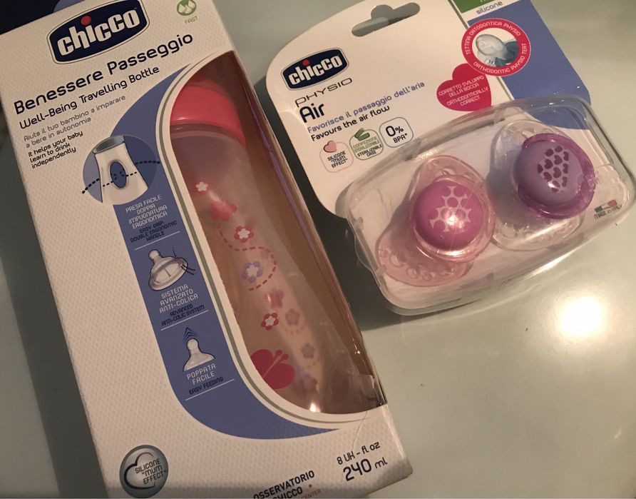 Залъгалка CHICCO 2бр. + Шише CHICCO… Нови!