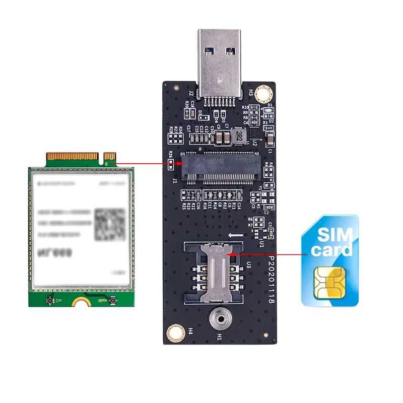 Adaptor modul 3G 4G LTE WWAN la USB M2 Key B NGFF modul SIM la usb
