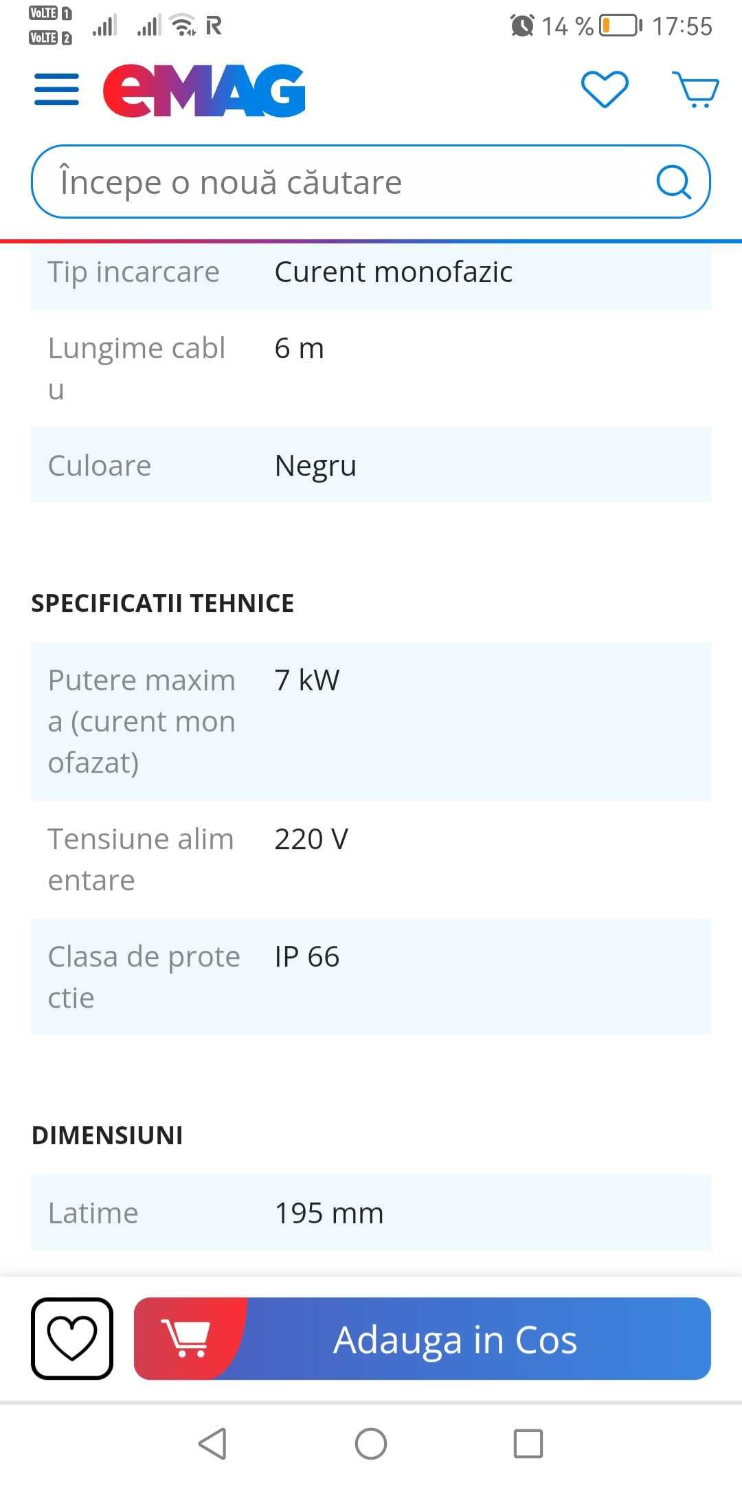 Statie incarcare auto 7,4Kw 32A