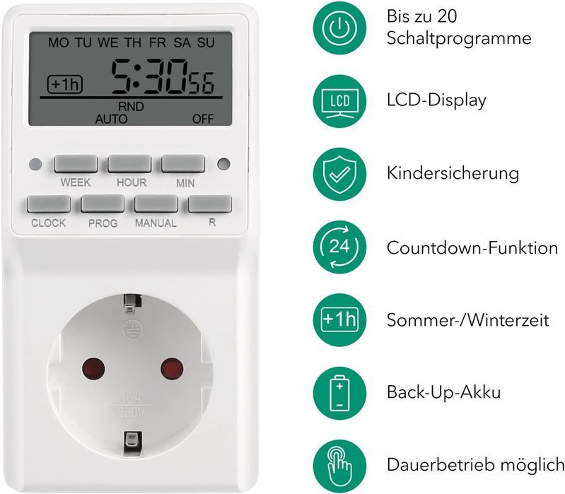 Priza digitala cu timer programabil, 20 de programe, Negociabil