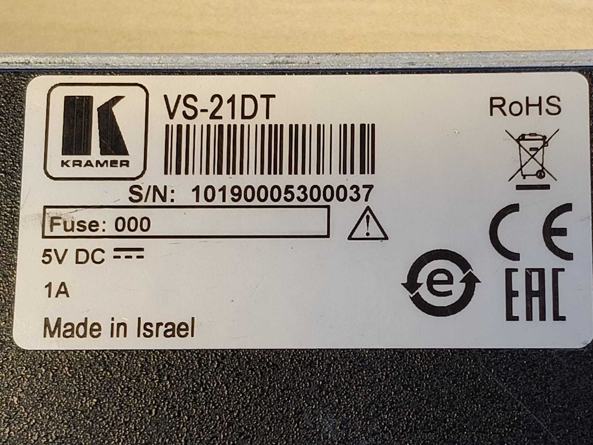 Comutator automat profesional Kramer VS-21DT, 2x HDMI, 1x RJ45,