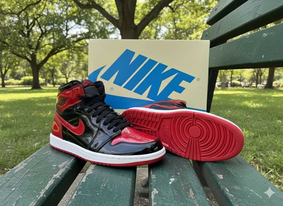 Adidasi Nike Jordan 1 High Patent Bred - Adidasi Unise Premium
