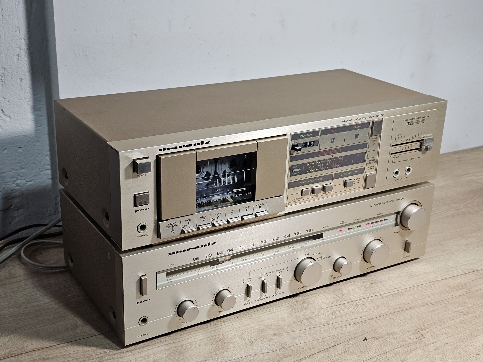 sistem audio MARANTZ receiver sr-220L, deck sd-230, vintage gold hi-fi