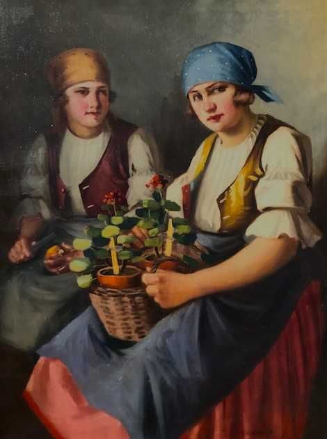 FETE CU GHIVECI-Tablou AUTENTIC, Szasz Isvan(1878-1965) ulei/pz 80x60+