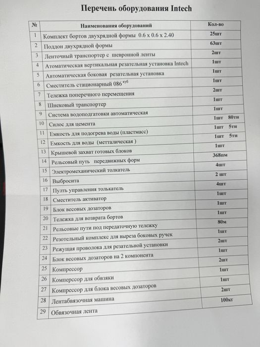 Продаётся линия по производству  газоблока intech 200