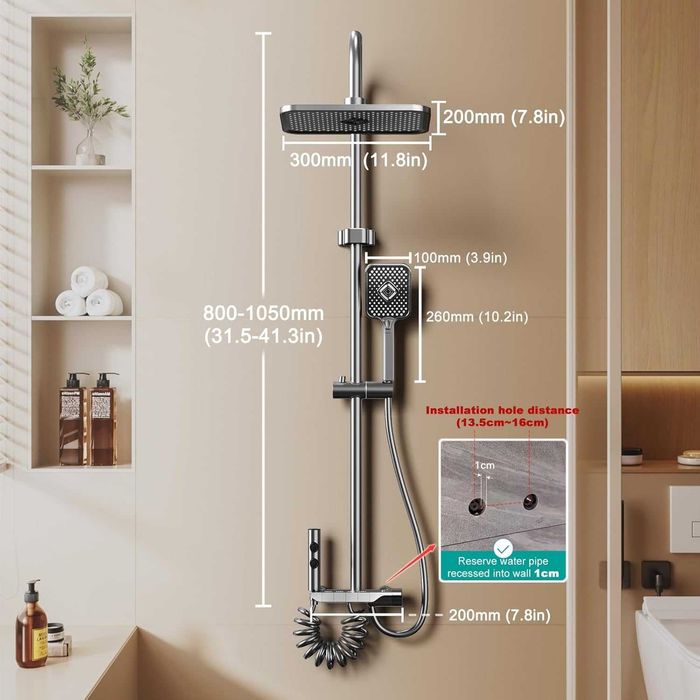 Coloană de duș WRMING  cu termostat duș tip ploaie cu baterie și  duș