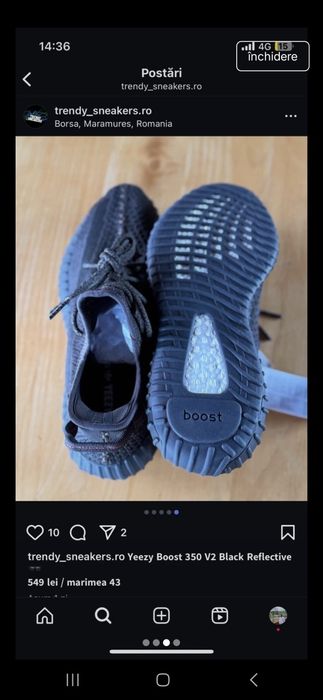 Yeezy boost 350 black reflective 43 ca noi