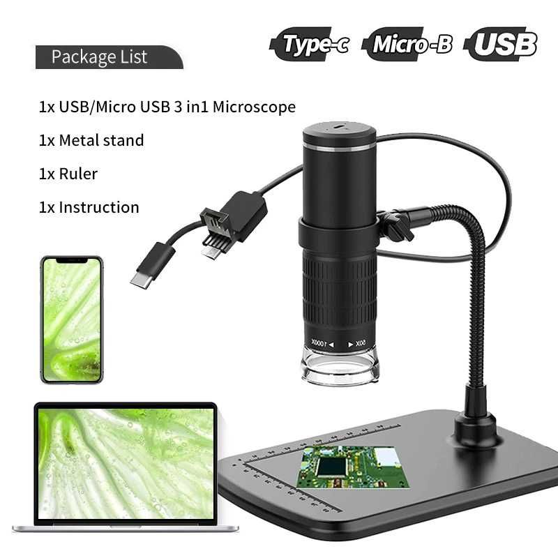 USB микроскоп с 1000х увеличение за компютър, лаптоп или телефон