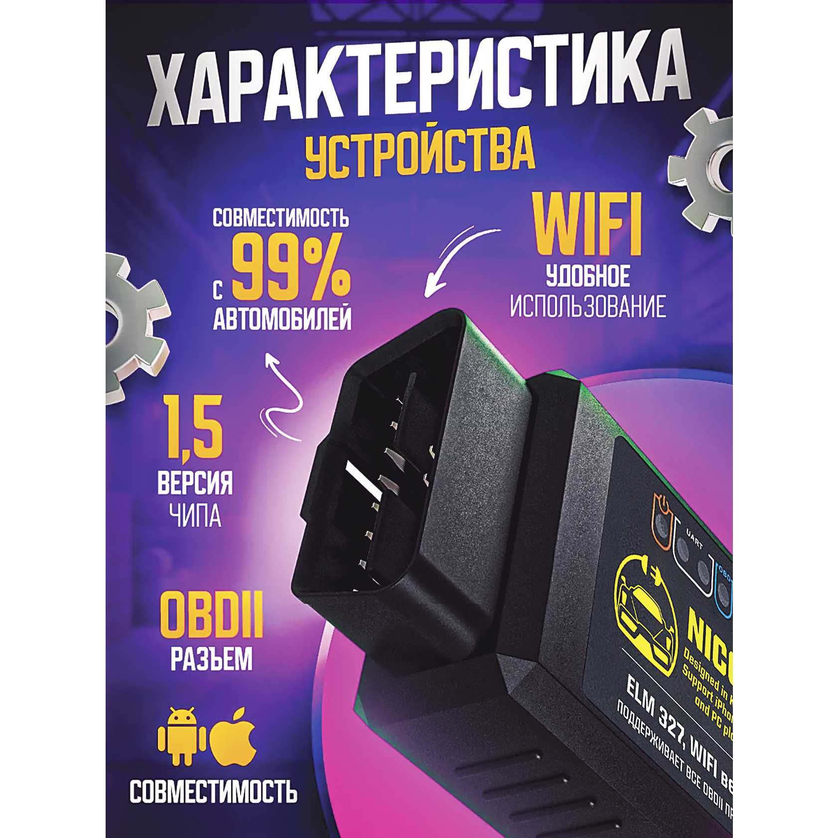 Диагностический автосканер "NICOSY" OBD2 Elm327 WI-FI