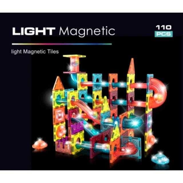 Set Inteligent de Constructie Magnetic cu Lumina , 110 piese, Komazi