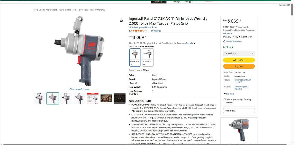 Ingersoll Rand 2175MAX – cheie pneumatică 1" cu impact