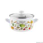Oala cu capac din sticla, otel carbon, emailata, alba, 16cm, 2.2l,