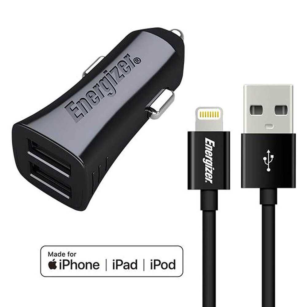 Energizer Dual USB Car Charger3.4A MFI Lightning Cable зарядно за кола