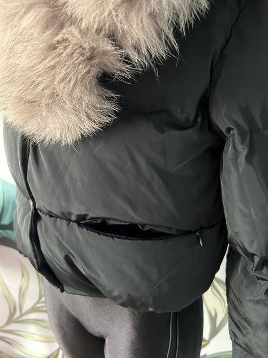 Geaca de fas cu guler detasabil din blana naturala de vulpe