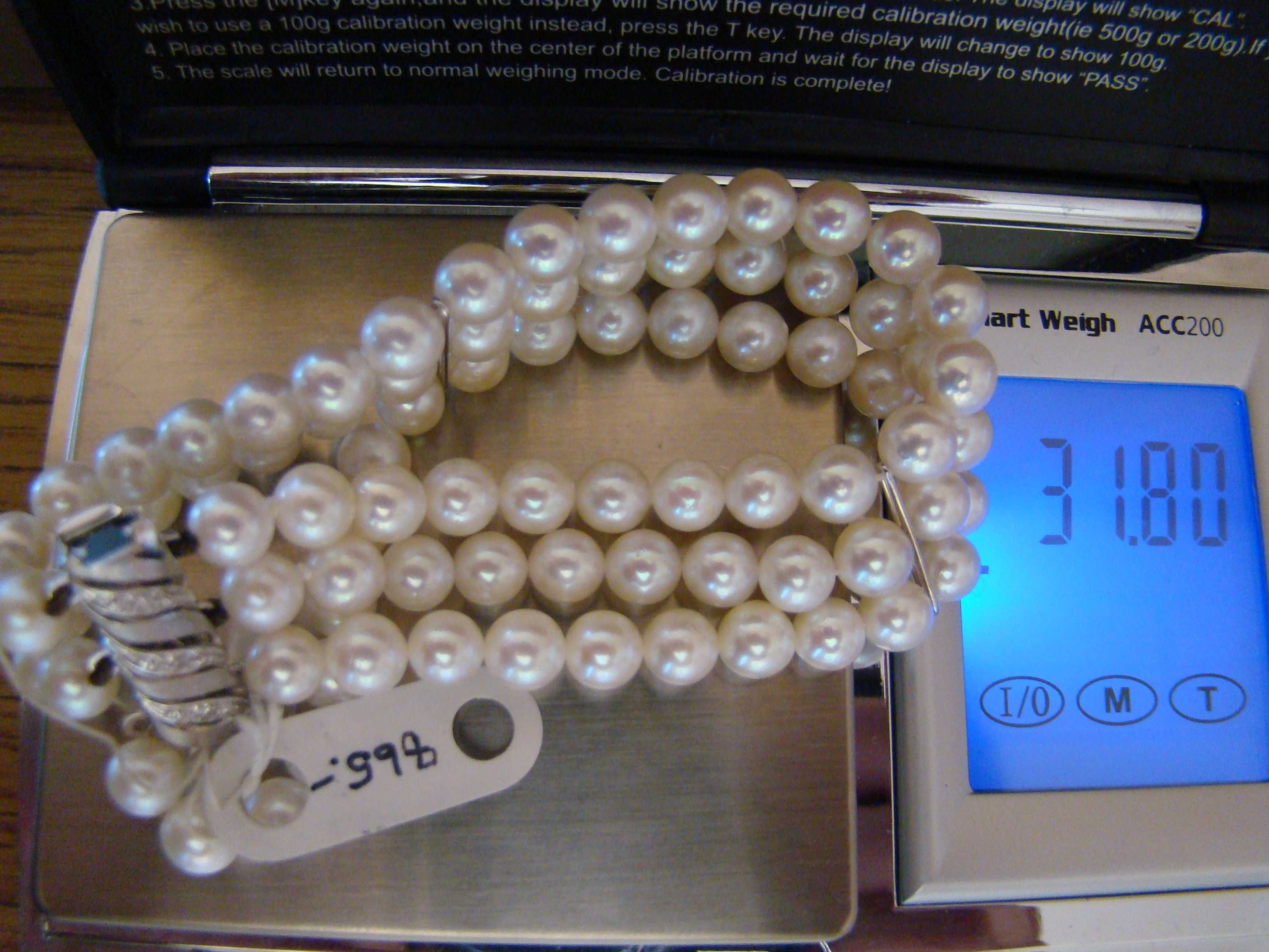 Superba-Bratara perle 3 rinduri si aur alb14kt,cu diamante-certificat