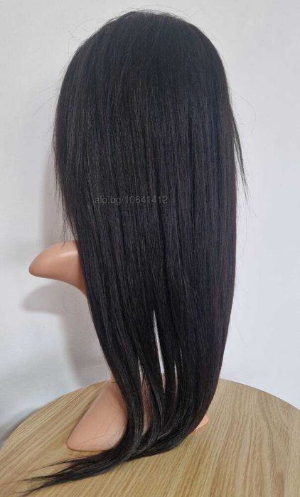 Черна перука от микс естествен косъм и примеси 70 см с Lace 4×4