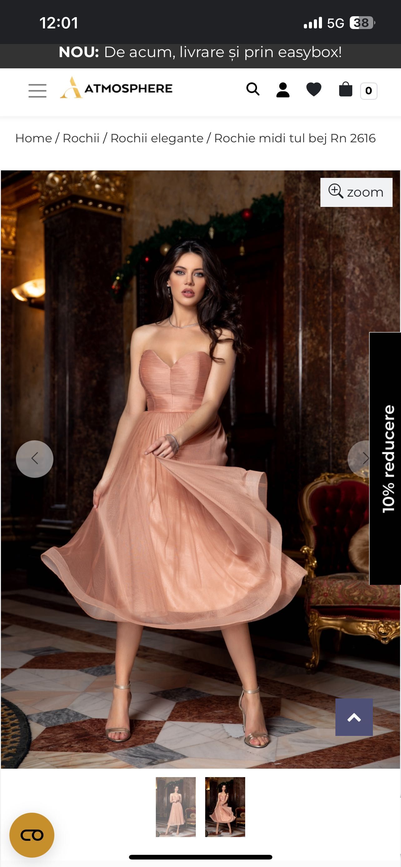 Rochie midi de ocazie roz pudrat Atmosphere Fashion marimea 36 S
