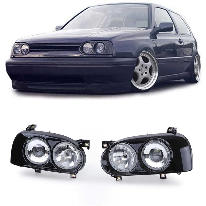 Far faruri sport Hella Twin look Dual Round VW Golf 3 cu lupa NOU