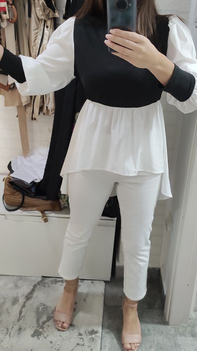 Bluză alb cu negru Shein