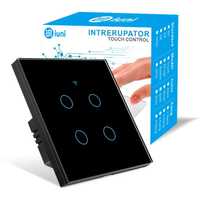 Intrerupator smart touch, WiFi, Sticla, iUni 4G, 10A, Black