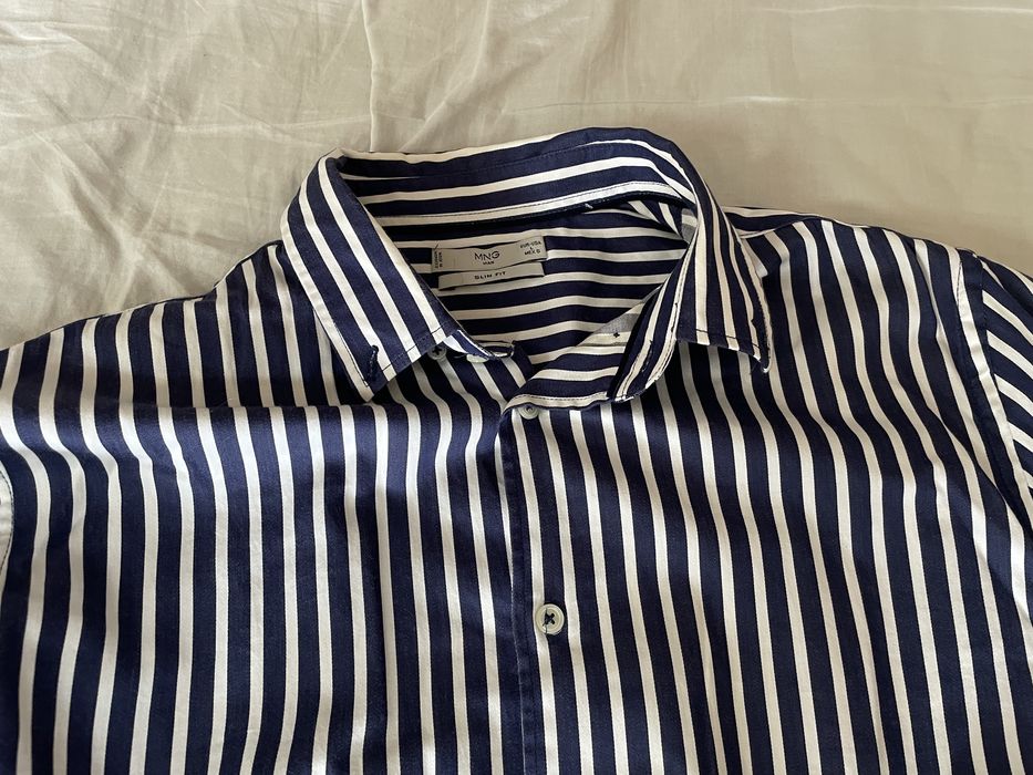 Mango, риза, синьо и бяло райе, L