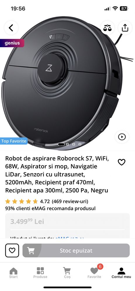 Vand Robot aspirator+spălare RoboRock S7, WiFi - GARANȚIE