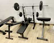 Set sala 4 banci;Piept,Lombari,,Fixa+gantere+Haltera reglabile noii