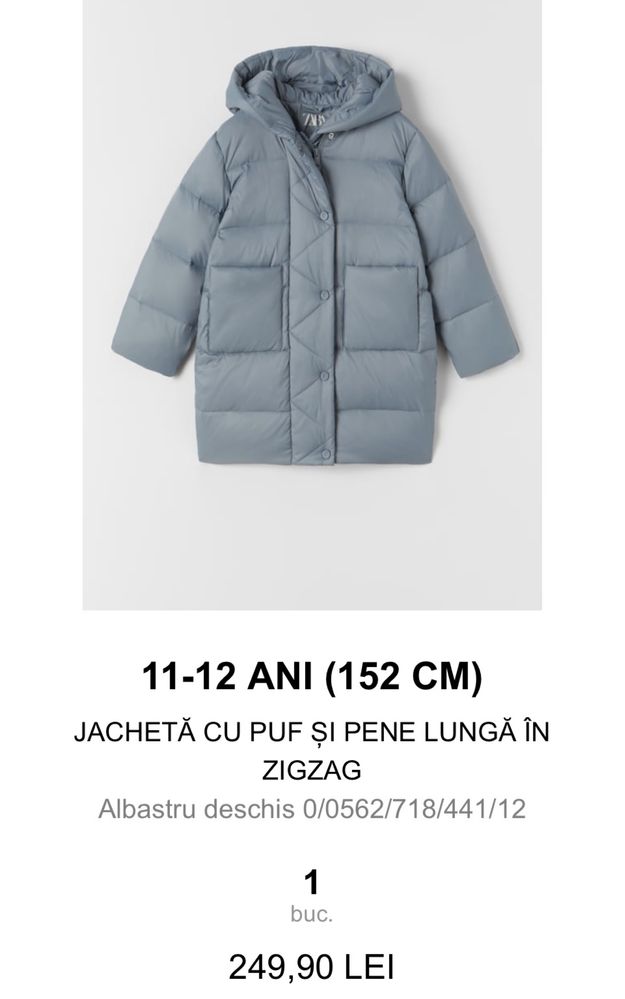 Geaca puf Zara 11-12 ani