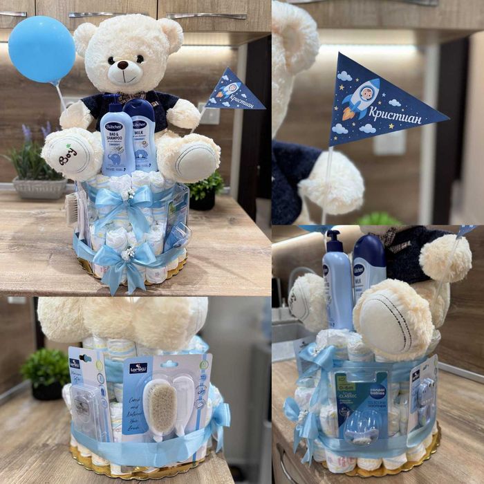 Торта от памперси - подарък за бебешко парти - Baby Shower